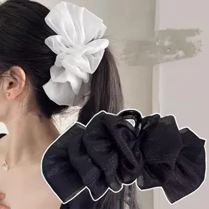 Women Elegant Large Mesh Ruffle Hair Claw Clip Oversized Gauze Shark Clip Fashion Hair Accessories For Daily Party Women Jewelry