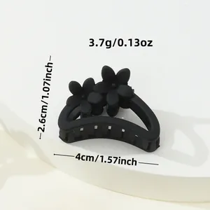 Matte black double flower hair claw clip for women, 4cm compact size for half-up hairstyles