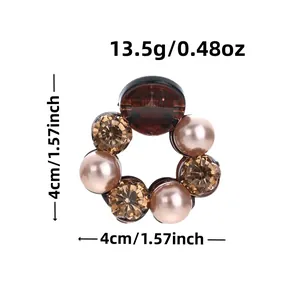Eleganter Haarklammer mit Perlen und Strasssteinen, 4cm Durchmesser Größenangaben
