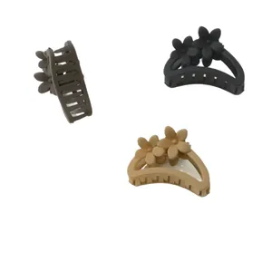 Set of 3 matte finish flower hair claws in black, chocolate, and khaki colors