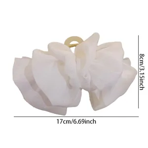 Oversized white lace seersucker shark hair claw clip with layered ruffle fabric for women