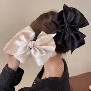Elegant Large Satin Bow Hair Claw Clip Silky Fabric Bowknot Shark Clip Vintage Hair Accessories For Women Wedding Party