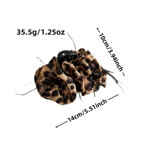 Large leopard print hair claw with feathers and bow design, 14x10cm size hair clip
