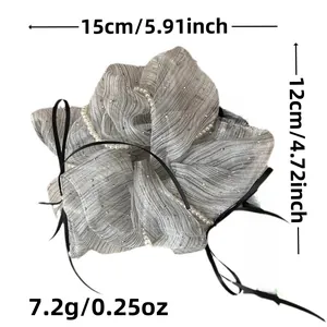 Sweet lace organza scrunchie with faux pearls and ribbon bow for elegant hair styling