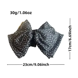 Three-layer vintage polka dot bow hair clip for women, size 23cm by 17cm dimensions