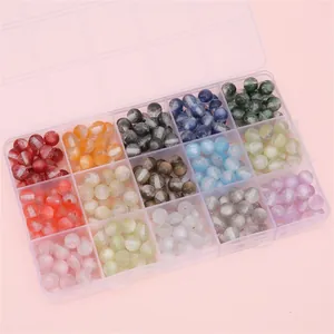 8mm resin glitter beads set in a 15-compartment organizer box for DIY jewelry making