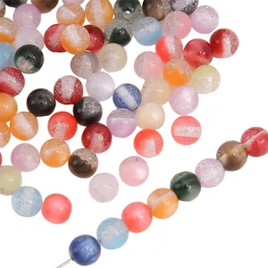 8mm resin stardust round beads with silver glitter belt for DIY jewelry making