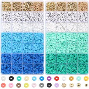 Bastelset mit Buchstabenperlen und bunten Polymer-Ton-Perlen in 24-Gitter-Organizer-Boxen