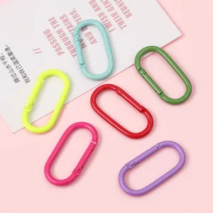 Set of six colorful oval aluminum carabiner clips for DIY bags and keychains