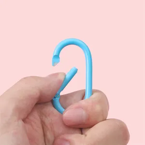 Light blue oval aluminum carabiner showing the spring-loaded gate mechanism for DIY keychains