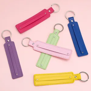 Colorful leather keychain set with spring rings and stitching for DIY jewelry accessories