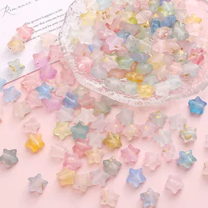 Star Shaped Frosted Acrylic Beads With Gold Foil Inlay For DIY Jewelry Making Necklaces Bracelets Romantic Macaron Colors Handicraft Materials Women Jewelry