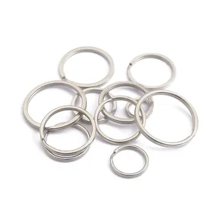 Flat stainless steel split key ring set with various circular sizes for DIY accessories