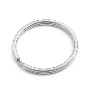 Macro detail of polished stainless steel key rings with durable flat double-loop structure
