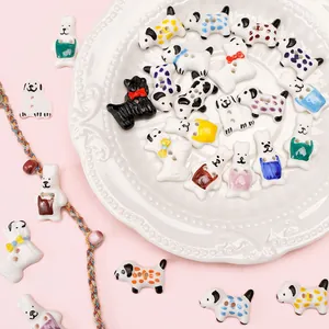 Ceramic Cartoon Dog Rabbit Buttons Charms For Clothing Jewelry Making DIY Hand Painted Decoration Accessories