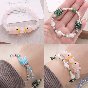 Perle di pesce in vetro a righe fatte a mano con perle opache per bracciali DIY