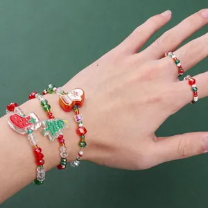Set de joyería navideña de cuentas de cristal con pulseras y anillos festivos DIY