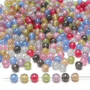 Mix of 8-10mm colorful round resin beads with glitter for DIY jewelry making