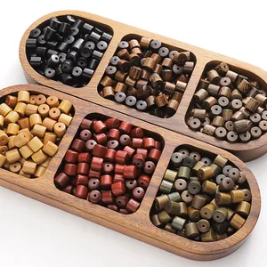 Assorted 8x8mm natural wood beads in multiple colors for DIY jewelry making and crafts