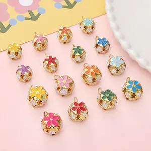 Colorful hollow cloisonné petal beads with golden rings for DIY jewelry and accessories