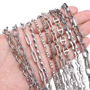 Verschiedene silberne Edelstahlketten mit unterschiedlichen DIY-Gliederstilen