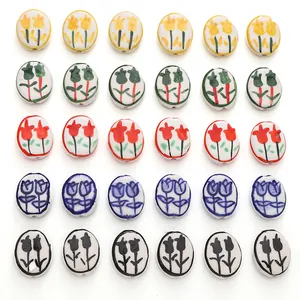 Hand-painted tulip ceramic beads in five vibrant colors for DIY jewelry making