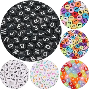 Bunte 4x7mm Acryl Buchstabenperlen und Zahlenperlen für DIY Schmuck und Basteln