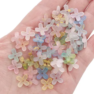 Perles fleurs en acrylique 9mm avec feuille d'or pour bijoux DIY et colliers