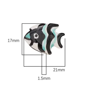 Hand-painted tropical fish ceramic bead for DIY crafts measuring 21mm by 17mm