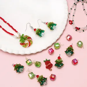 DIY Christmas jewelry set with glass bead wreaths, tree earrings, and bells