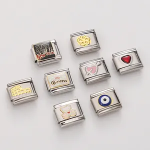 Italian style stainless steel charms with New York silhouette and enamel patterns