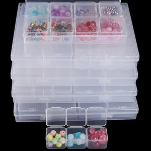 Transparent multi-grid plastic organizer box for DIY beads and jewelry storage