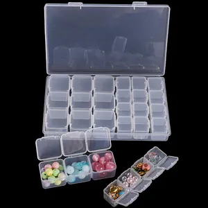 Multipurpose 28-grid clear plastic storage box for jewelry beads and DIY craft supplies