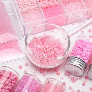 Kit perline in vetro rosa per gioielli fai-da-te con scatola e flaconi in vetro