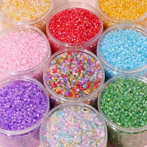 Vibrant 4mm aurora cat-eye glass seed beads in jars for DIY jewelry making sets
