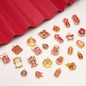 DIY copper koi and luck charms with red enamel gold plating for jewelry making
