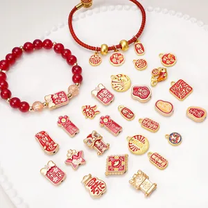 Gold Plated Copper Enamel Charms For Jewelry Making DIY Koi Fish Lion Dance Fortune Symbols Pendants For Bracelet Necklace