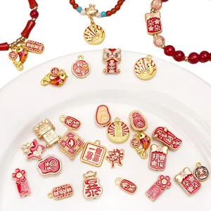 Handmade DIY copper koi fish and fortune bag enamel charms for beaded jewelry making
