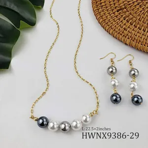 Set gioielli di perle con collana a frange e orecchini pendenti in perle di conchiglia