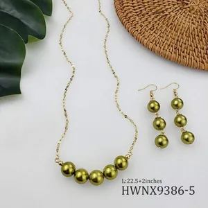 Collana in Rame Placcato Oro con Perla Artificial di Conchiglia Hawaiana e Orecchini Pendenti Elegante Gioielleria di Moda per Matrimonio in Spiaggia Tropica da Donna