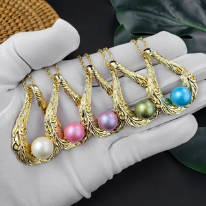 Schmuckset im Hawaii-Stil mit Scroll-Anhängern, Perlen und Goldbeschichtung