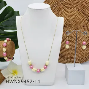 Collier Bracelet Boucles d'Oreilles Fleur de Jasmin Hawaïenne Perle de Coquillage Strass Cuivre Bijoux Femmes Été Plage Mariage Fête Accessoire