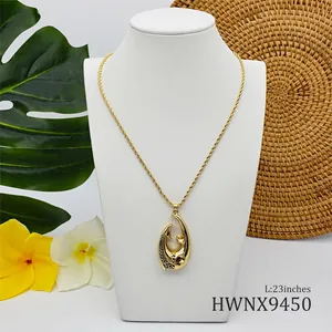 Herren Gold-Fischhaken-Halskette mit polynesischem Hai-Totem und 58 cm langer Kordelkette