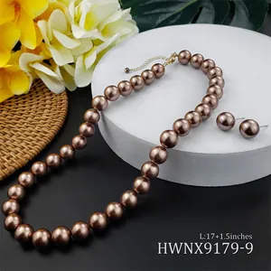 Details zum 12mm schokoladenbraunen Perlen-Schmuckset mit Kette und Ohrringen