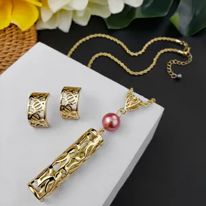 Hawaiian Style Hollow Turtle Honu Pendant Necklace And Earrings Gold Plated Alloy With Imitation Pearl For Women