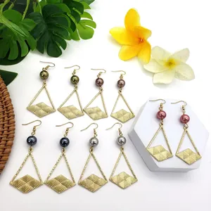 Orecchini Pendenti Hawaii Geometrici Rombo Triangolo Perla Artificial di Conchiglia Lega Placcato Oro per Donna Gioielli Moda Vacanza