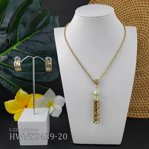Tropical gold jewelry set with turtle shell hollow pattern necklace and earrings