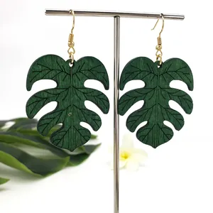 Boheems Houten Monstera Blad Oorhangers Voor Vrouwen Tropische Hawaïaanse Stijl Holle Plant Hanger Sieraden Strand Vakantie Cadeau