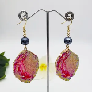 Natural Colorful Crystal Cluster Dangle Earrings For Women Exaggerated Irregular Stone Gold Plated Alloy Drop Earrings Jewelry
