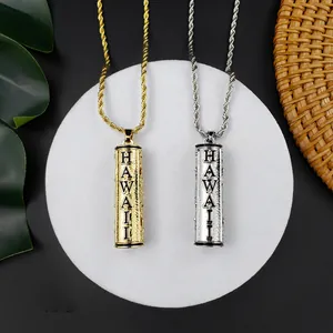 Parure de colliers pendentifs cylindre creux gravés Hawaii en finitions or et argent